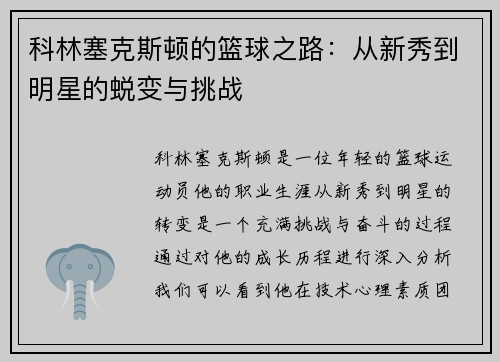 科林塞克斯顿的篮球之路：从新秀到明星的蜕变与挑战